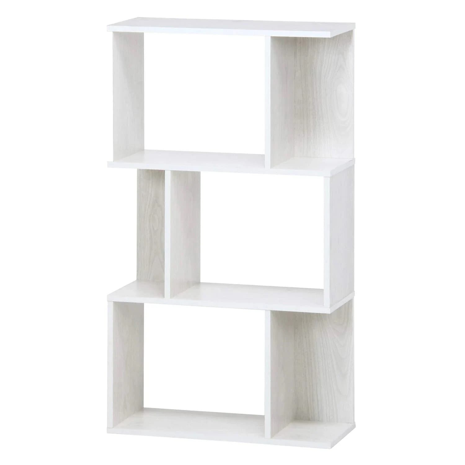 不二貿易 オープンラック シェルフ 3段 幅59×奥行24×高さ106cm ホワイトウォッシュ ディスプレイラック S型 組立商品 98712