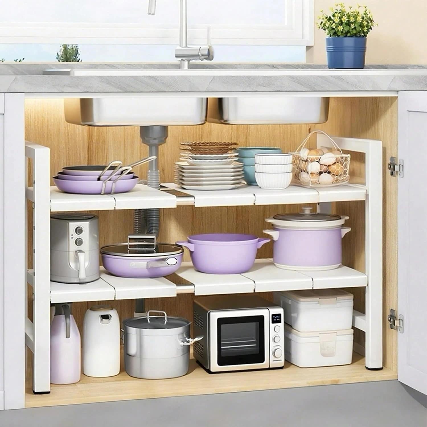 シンク下 収納ラック 2段ラック 高さ調整・横幅伸縮84～90cm 大容量，調味料収納ラック 台所収納 伸縮収納棚 台所 整理収納 洗面台下 収納ラ ック キッチンラック 台所 整理 スチール製丈夫