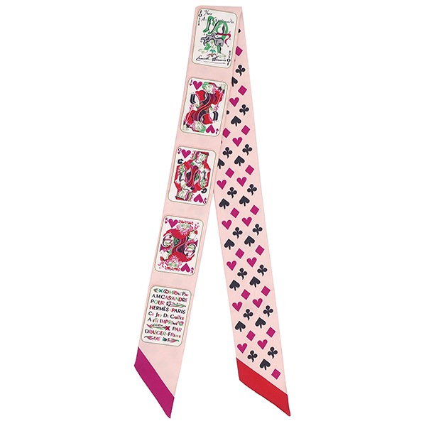 エルメス HERMES スカーフ ツイリー シルク ローズナクレ×フューシャ×ルージュ 【JEU DE CARTES/ジュー ドゥ カルト】 【中古】