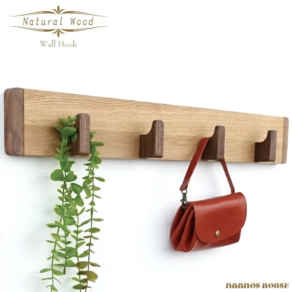 木製 ウォールフック 壁掛けインテリア フック おしゃれ 鞄掛け 帽子掛け ウォールハンガー 4連 コートハンガー リビング 北欧風 オーク ウォールナット 壁掛けフック 木製ハンガー ナチュラルウッ