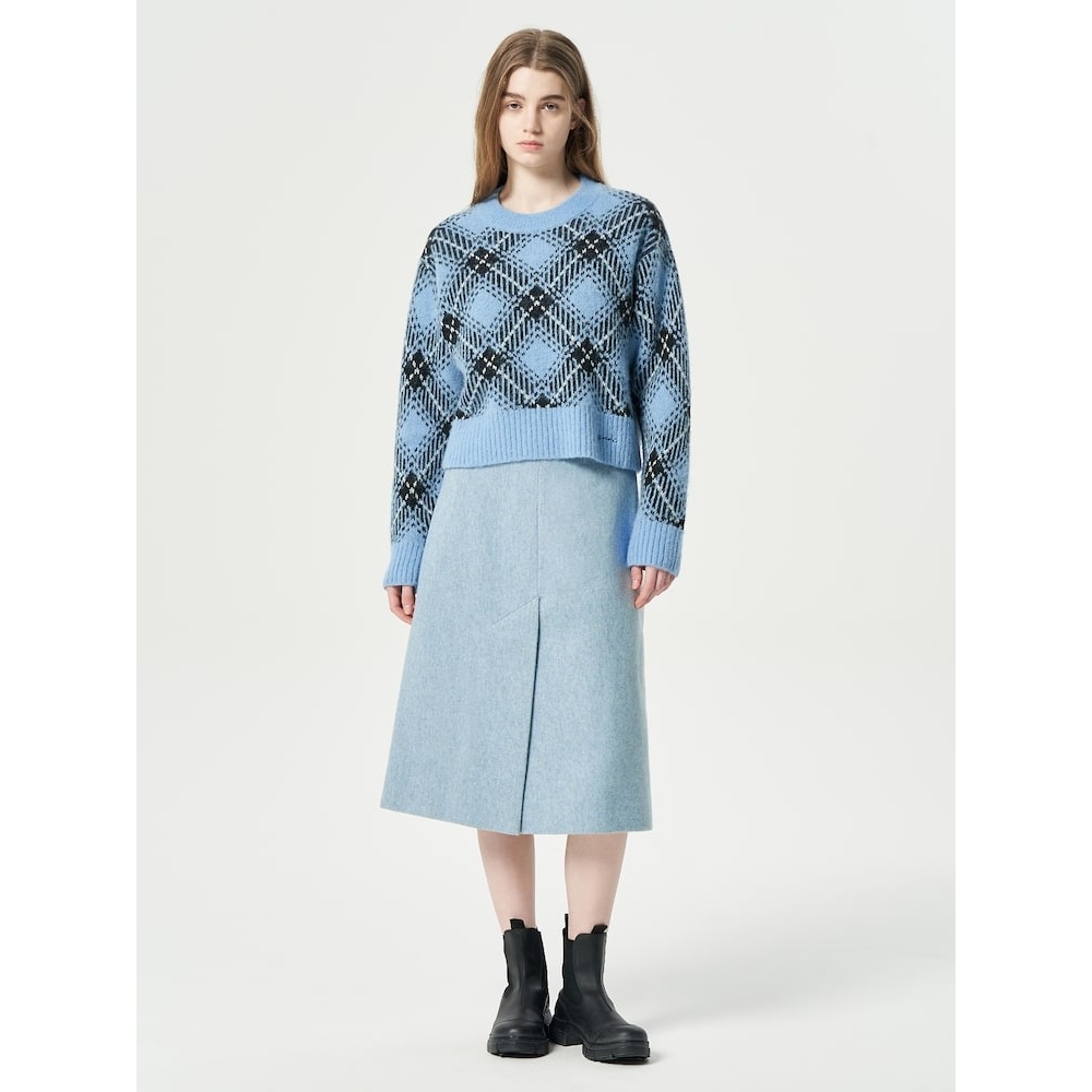 GANNI ウールミックストールスリットミディスカート-ライトグレー FW23/QN3X27C022