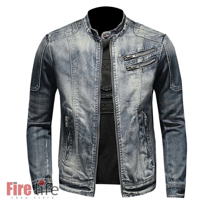デニムジャケット アウター メンズ Gジャン ファスナー ビンテージ加工 デニム ジージャン ジャケット トップス スリム バイク 細身 小さめ作り春秋 M~6XL