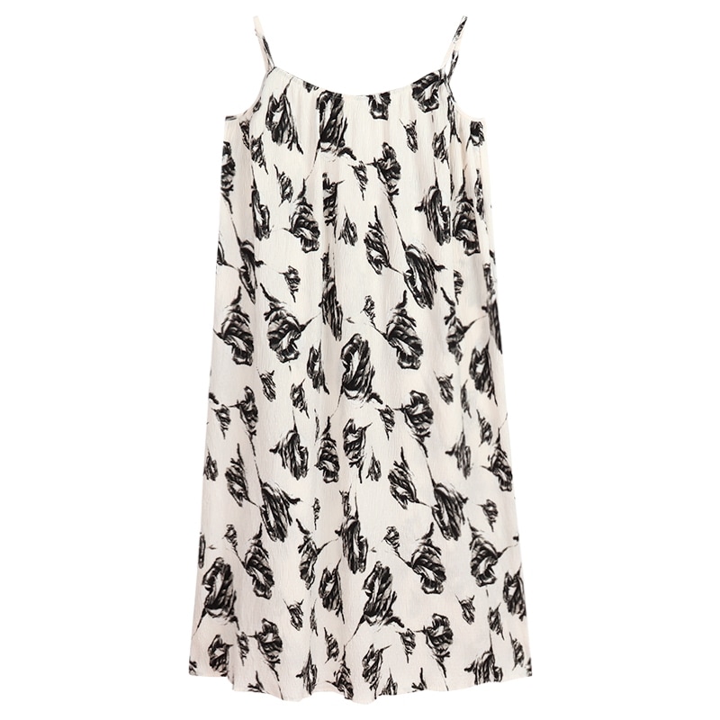 ワンピース ミモレ 袖なし ノースリーブ 襟なし Aライン レトロ アジアン ラフ 柄 夏 10代 20代 30代 レディース 女性用 デート 個性的 ホワイト エレガント リゾート ルーズ