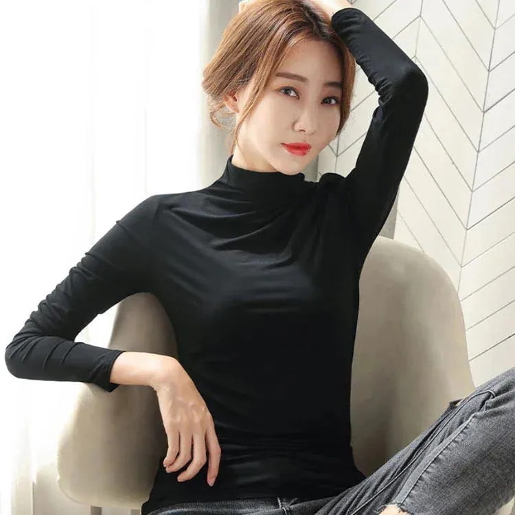 tシャツ2枚セットハイネックカットソーtシャツハイネックタートルネック長袖tシャツレディースインナートップスハイネックハイネックtシャツシンプル無地薄着痩せ