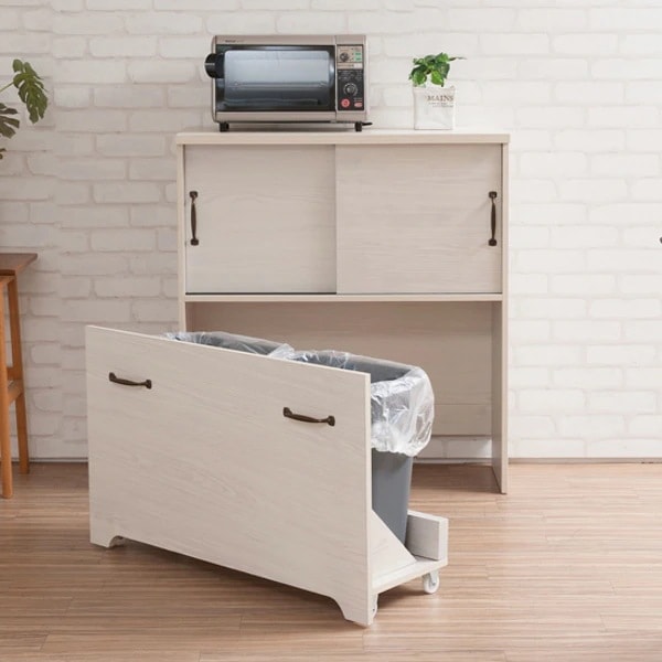 カウンター下収納 キャビネット 北欧風 2分別ダストボックス付 幅80cm リビング収納 ラック 扉付き カウンター下 組み合わせ家具 窓下 薄型 収納 ゴミ箱収納 分別 24L 窓下収納