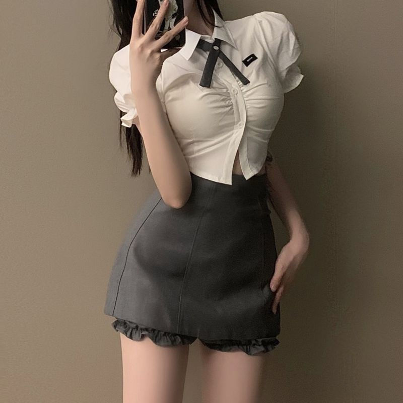 スーツセットアップセクシー制服スーツ新型ギャル修身白いシャツ半身スカート2点セット