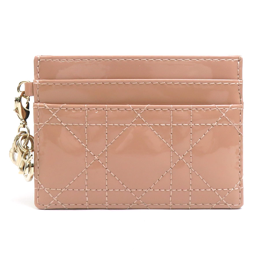 クリスチャンディオール Christian Dior カードケース 名刺入れ エナメル ピンクベージュ レディース 56018a