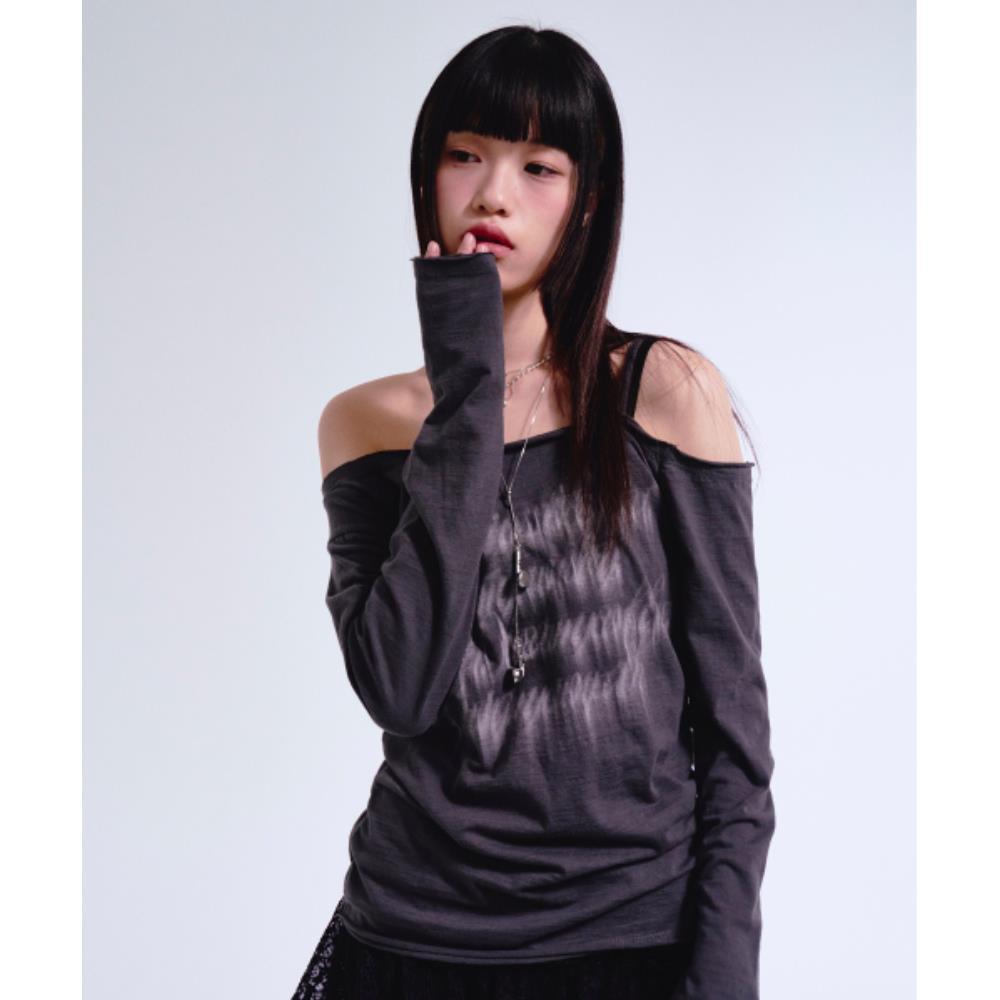 PRENDA ONE SHOULDER SLUB LONG SLEEVE CHARCOAL PRTVSURL17