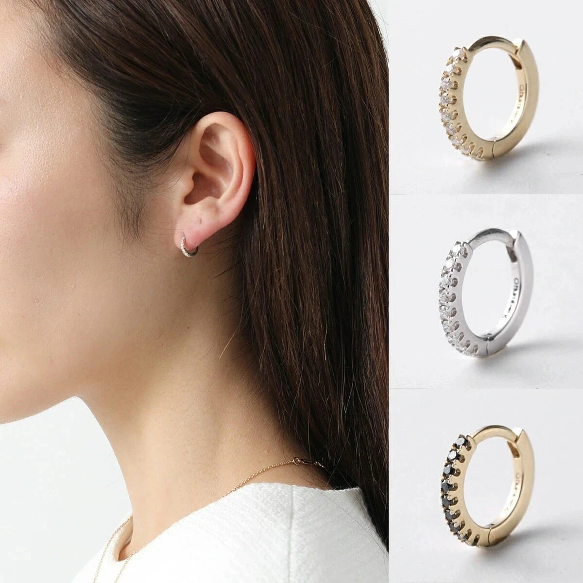 Otiumberg オティウムバーグ フープピアス Diamond Huggie ダイヤモンド ハギー OT0029 レディース 片耳販売 アクセサリー カラー