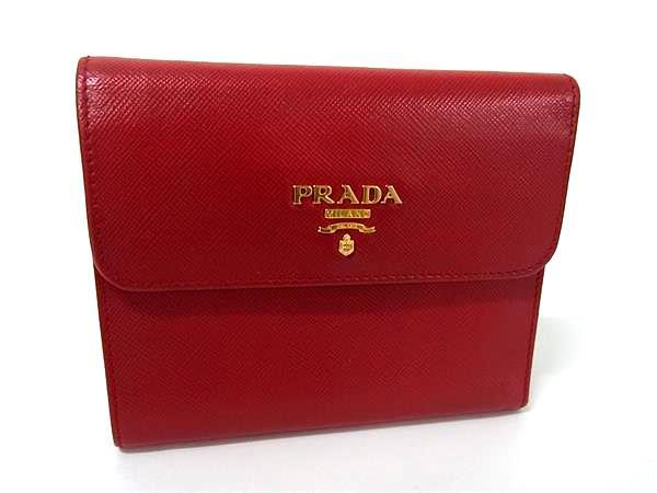 財布 三つ折り財布 レッド サフィアーノレザー レディース ゴールド金具【本物保証】