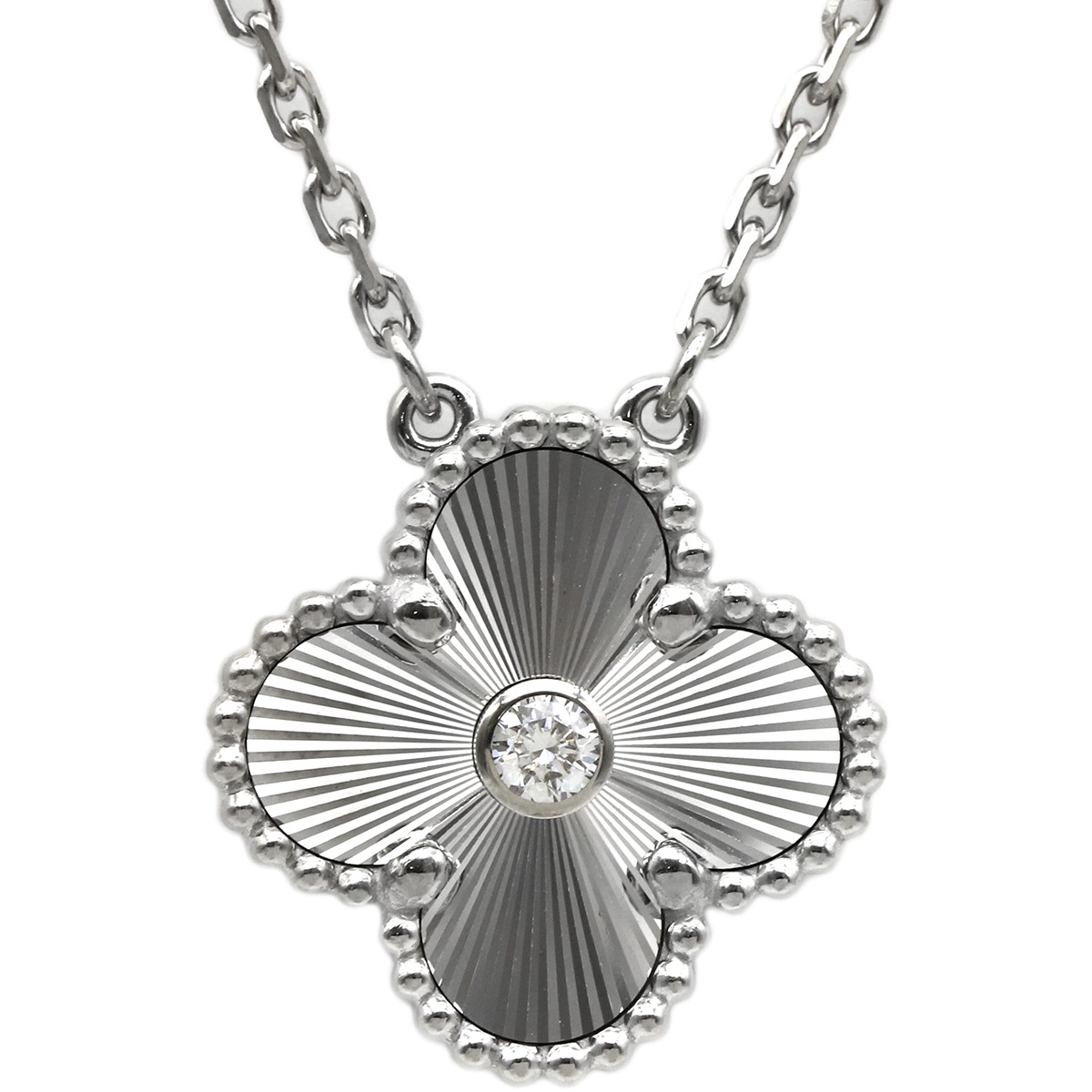ヴァンクリーフアーペル Van Cleef & Arpels ネックレス ヴィンテージ アルハンブラ ペンダント K18WG ダイヤモンド ホワイトゴールド 2020年ホリデー限定 Au750 ギヨシ
