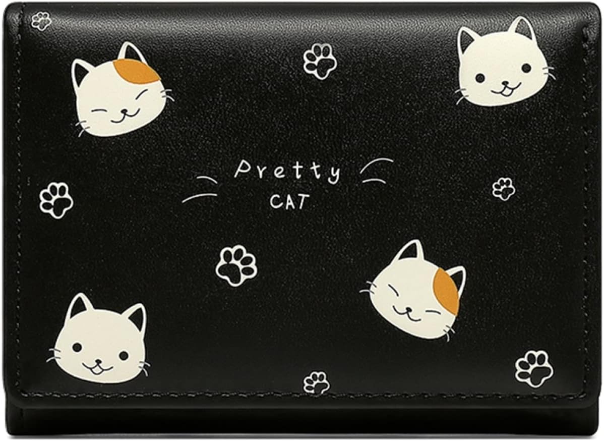 【20%OFFクーポン】小さい財布 レディース 財布 三つ折り 猫柄 英字柄 ボタン 大容量 カード入れ 小銭入れなし 多機能 お札が折れない 取り出しやすい 軽い 薄い ウォレット コインケース か