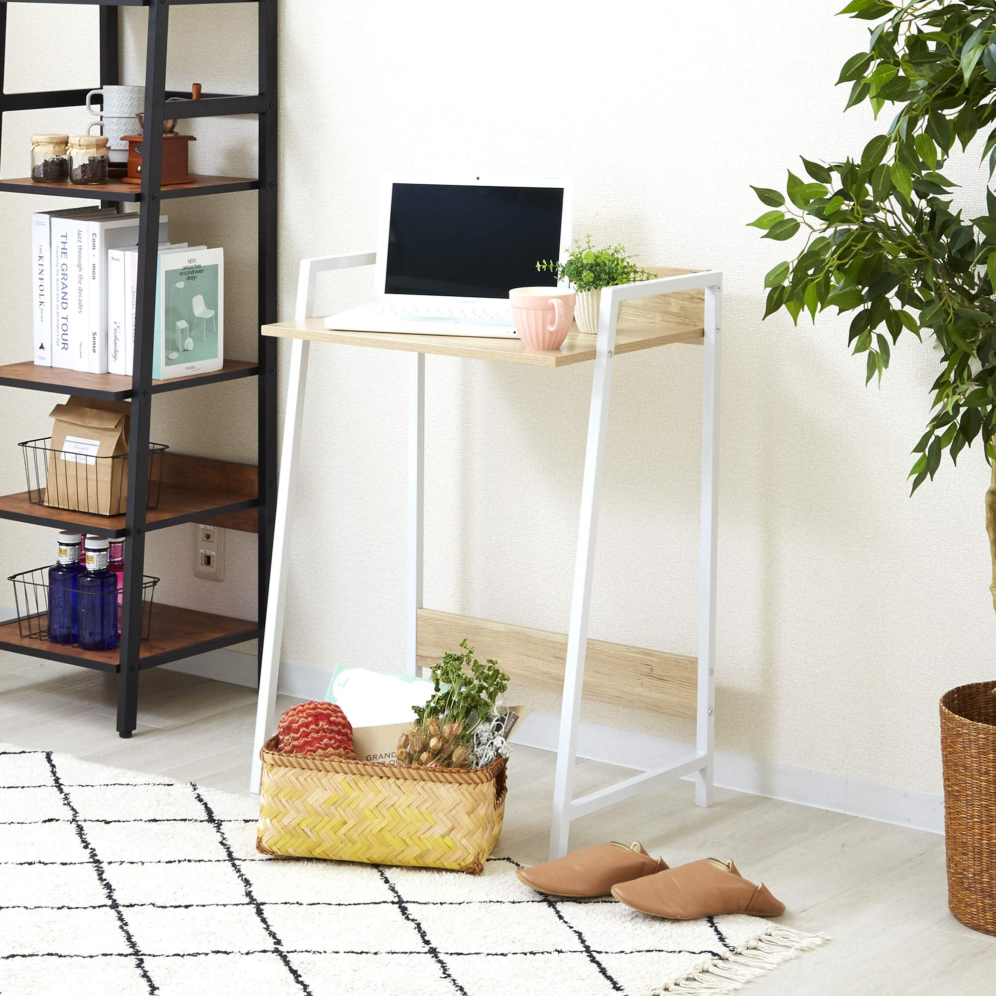 全国送料無料 ドウシシャ シンプルデスク 省スペース スリム 幅60 奥行40 パソコンデスク 作業台 ゴミ箱上収納としても L字型天板 軽量 隙間収納 仕事 学習机 リビング キッチン PC ミシン