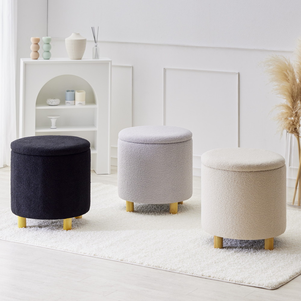 スツール オットマン ブークレ 蓋付き 収納スツール 踏み台 椅子 おしゃれ かわいい 収納ボックス 収納 木脚 韓国 脚付き おしゃれ 北欧 モダン ブラック ホワイト グレー ASHEL