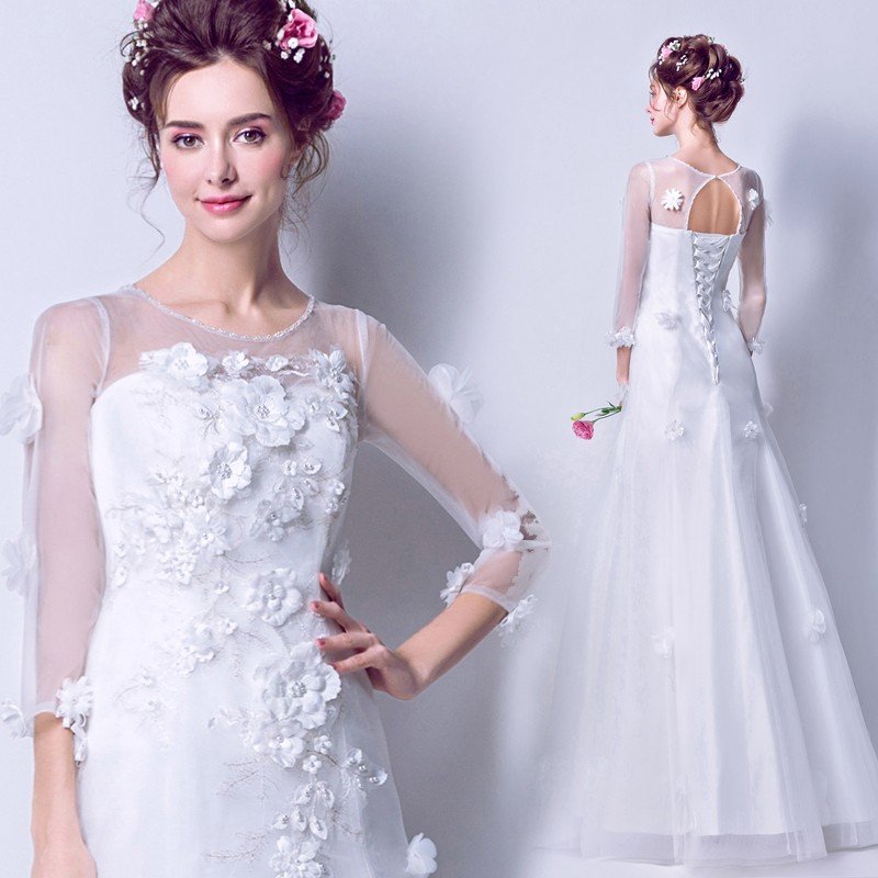 ウエディングドレス 安い Aラインドレス 結婚式 二次会 ロングドレス 花嫁 長袖 パーティードレス 披露宴 ウェディングドレス エンパイア 秋冬 大きいサイズ