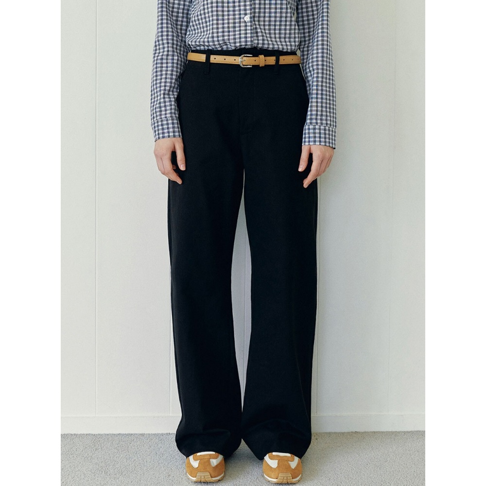 LOEIL ソリッドワイドコットンパンツブラックその他 パンツ