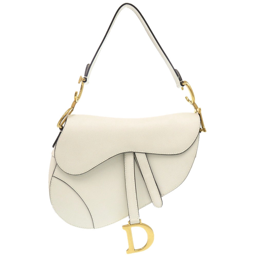 美品 クリスチャンディオール サドルバッグ ハンドバッグ レザー/レザー ホワイト 0254【中古】Christian Dior レディース