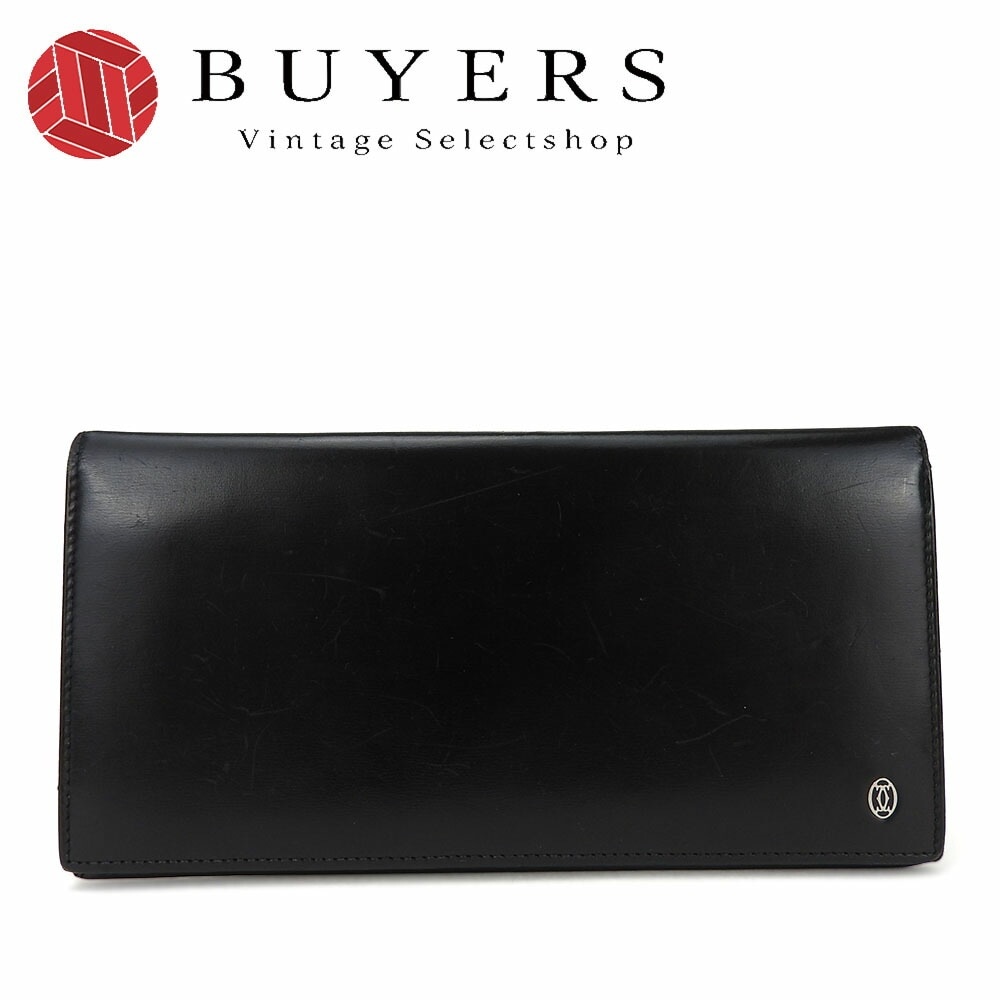 中古 カルティエ 二つ折り長札入れ 財布 レザー 革 ブラック 黒 普段使い 小物 シンプル 上品 大人 メンズ レディース 男性 女性 Cartier wallet leather black