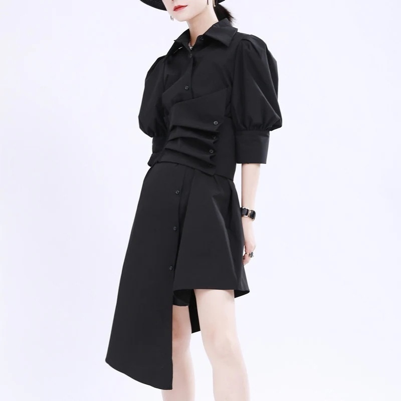 【J.Fashion】 暗黒風 森ガール シャツワンピース ウエスト引き締め レディース ショートワンピ 体型カバー 日焼け止め チュニック メガ割