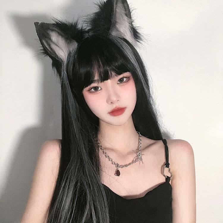 コスプレ ハロウイン コスプレ道具 狼耳 オオカミ耳 猫耳 ネコ耳 カチューシャ ふわふわ 黒 セット