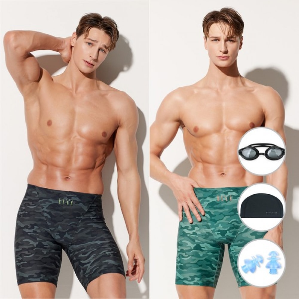 (ベーシックエル) ベーシックエルメンズ 5パートスクエア柄室内水着 BEZ-Y403