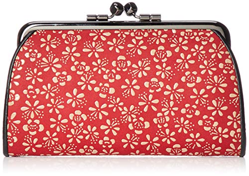 [インデンヤ] 親子がま口小銭入れ 340親子 赤地鹿革×白漆 梅柄 1501-13-148