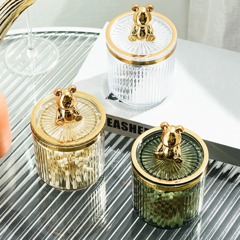 かわいいクマのプリントが施されたコットンパッドホルダー,化粧品収納ボックス,ジュエリー,バスルームアクセサリー,化粧品収納ボックス