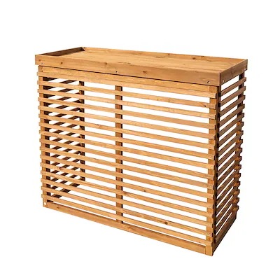 【国内即日発送】【収納庫なし】エアコン室外機カバー 天然木 エアコン 日よけ 棚 収納 ラック 室外機カバー ワイド 目隠し ベランダ 庭 屋外 雪 除け おしゃれ【ナチュラルブラウン】