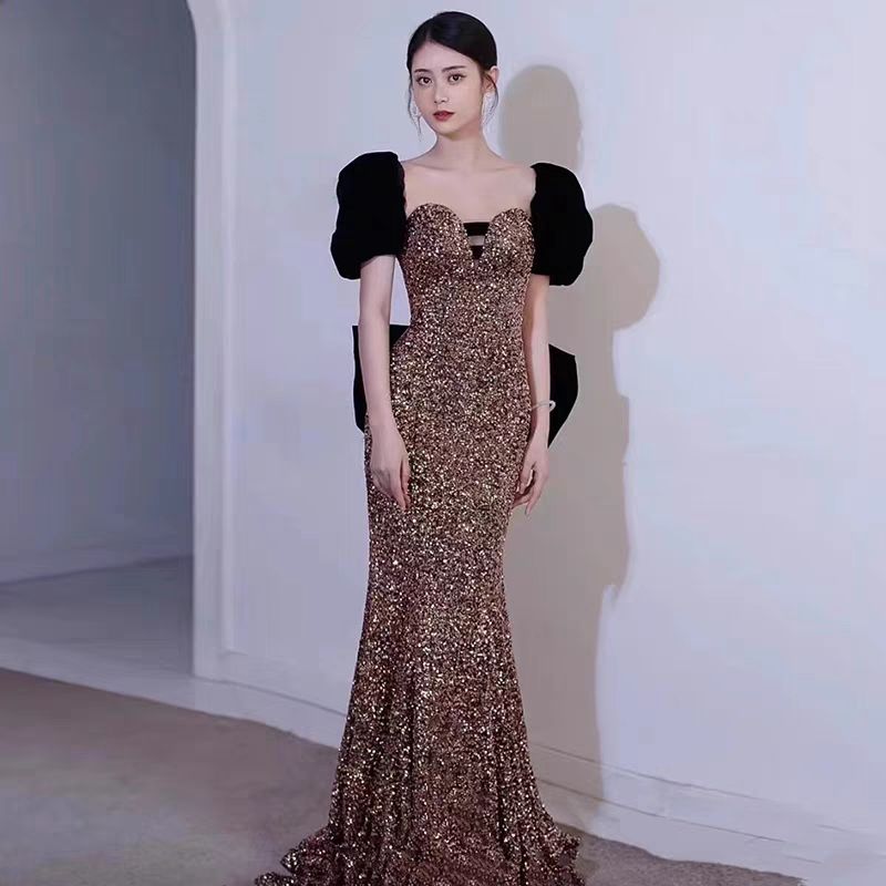 【2枚購入で 3oo円OFF！】ドレスロングスカート女性ベルカントテールスパンコールシニアセンスホストアート試験ボーカルソロ