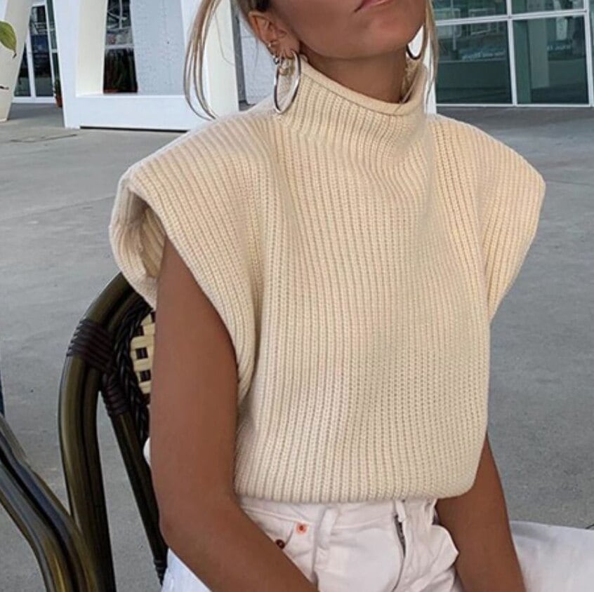 ニットソー セーター レディース ベスト ノースリーブ ハイネック 大人可愛い きれいめ シンプル カジュアル 無地 夏 ママ 学生 デート ホワイト アプリコット ワイン ブラック トップス