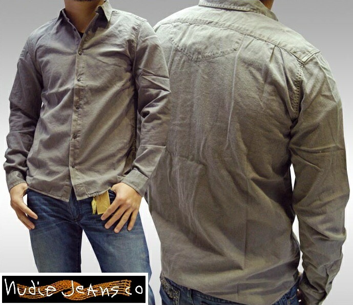 ヌーディージーンズ NUDIE JEANS メンズ シャツ コットン 長袖 ALLAN グレー ボタンシャツ ジーンズ ブランド セレブ ファッション サファリ掲載 NUDIEJEANS ヌーディー