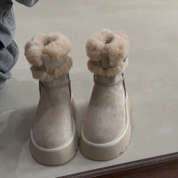 レディース 厚底 ファー スノーブーツ 2025年冬新作 フリース裏地 暖かい 身長アップ 万能 防寒 北東部コットンシューズ