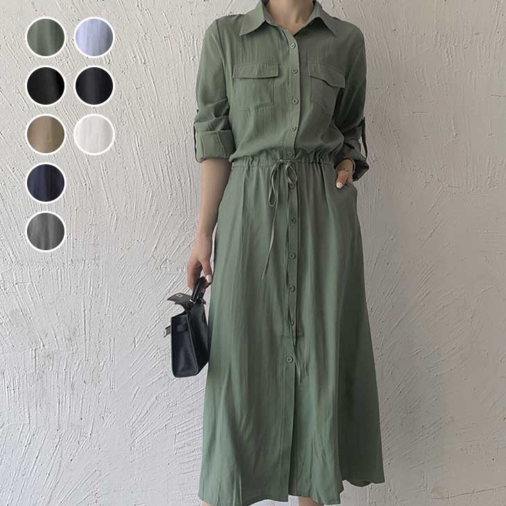 ワンピース シャツワンピ ウエストリボン 長袖 ノースリーブ 羽織り 大人可愛い