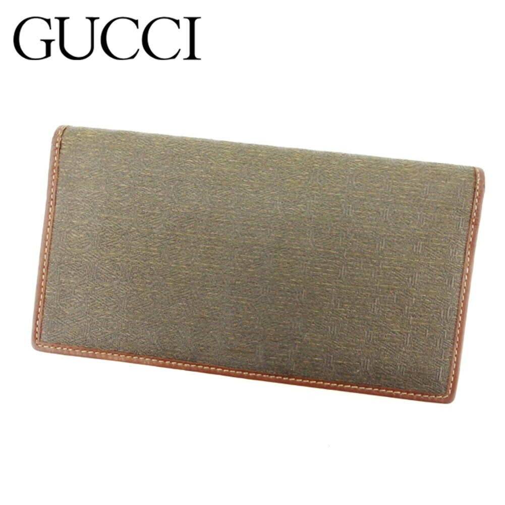 長札入れ 札入れ ロゴ柄 オールドグッチ グレー 灰色 ブラウン 中古長財布