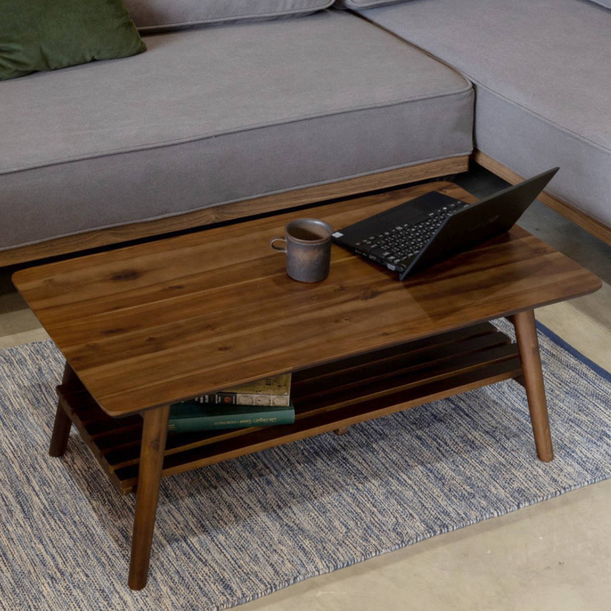 リビングテーブル 幅90cm 長方形 折りたたみ 収納棚付 コティ2 テーブル 机 リビング ローテーブル センターテーブル 木製 天然木 収納 棚板 折り畳み 完成品 コーヒーテーブル