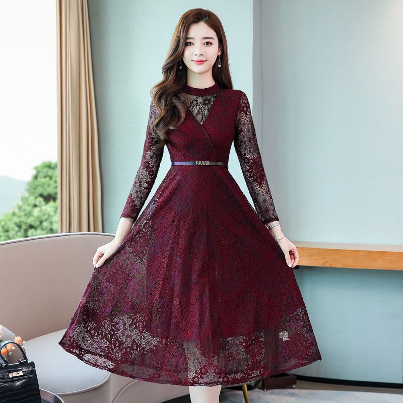 パーティードレス レース長袖 Aライン ロング丈 レディース 二次会ドレス パーティドレス ワンピー