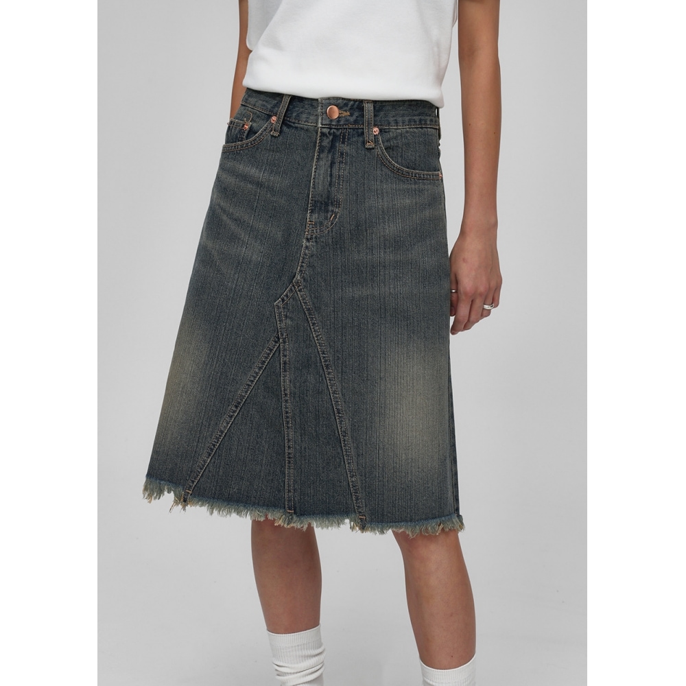 ブラックアップ【1000部販売】クリーンヴィンテージミディデニムスカート