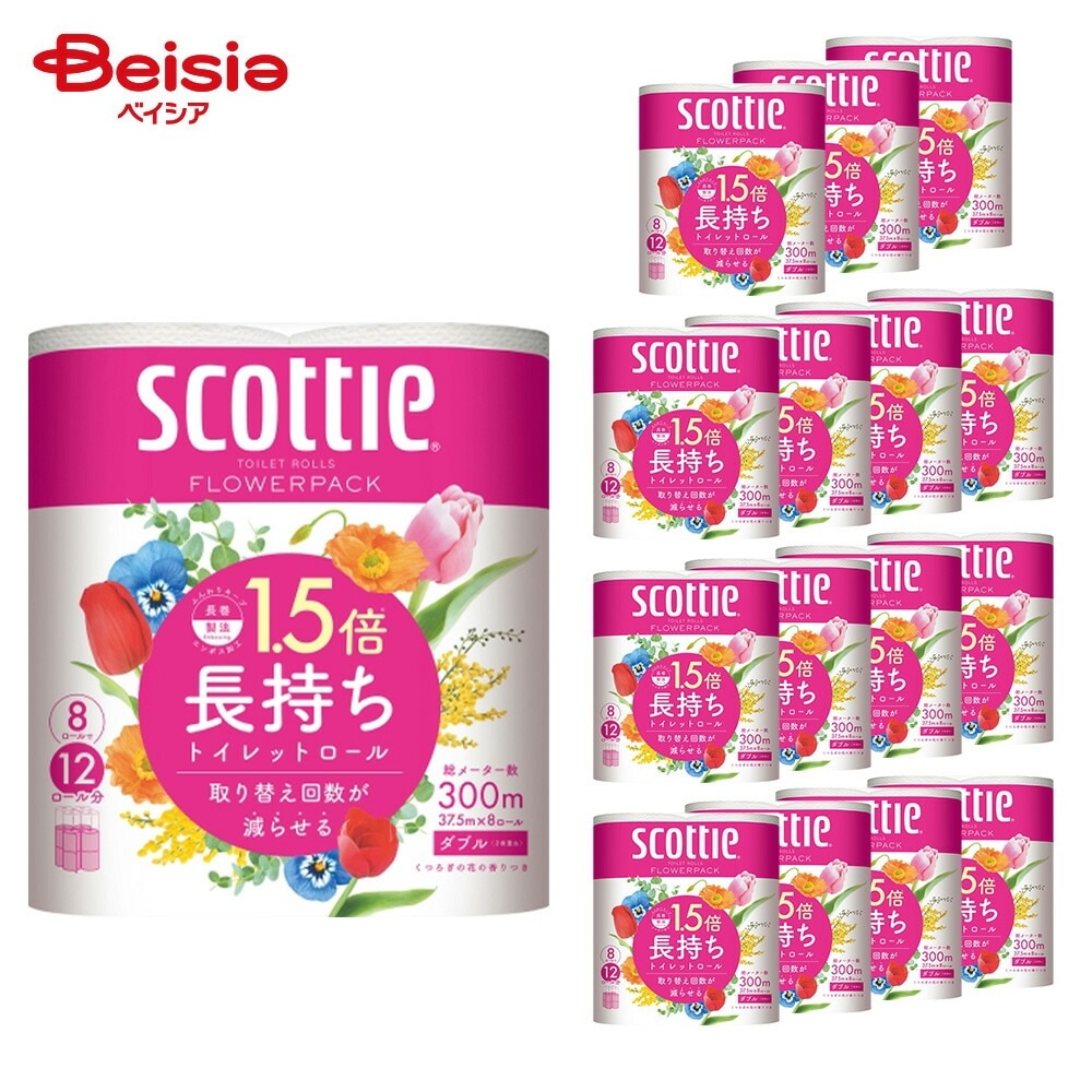 スコッティフラワー1.5倍巻8ロールダブル×16個セット