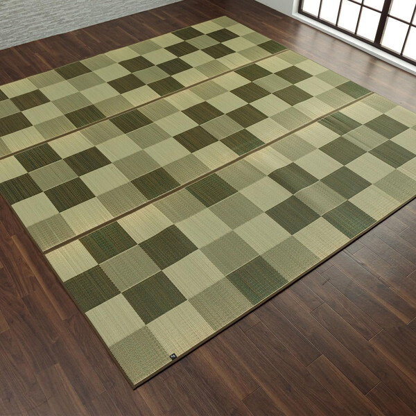 1080450120302 国産 い草ラグ カーペット おしゃれ ブロック調 グリーン 江戸間3畳(約174×261cm) メーカー直送