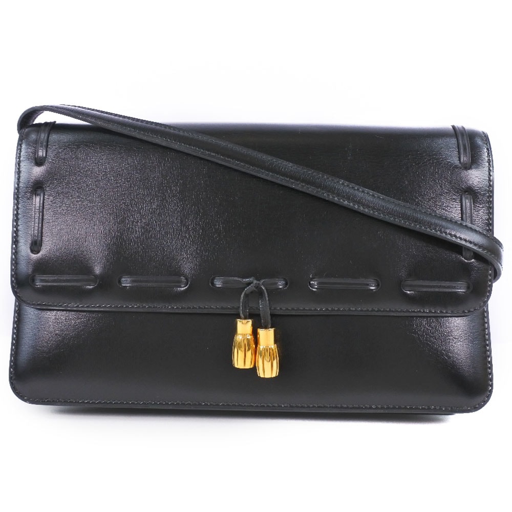 2WAYクラッチ タッセル ショルダーバッグ カーフ 黒 O レディース 中古品 Aランク