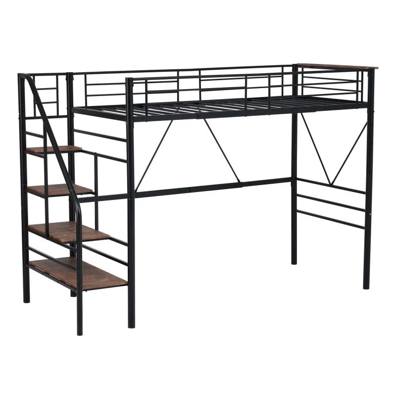 ロフトベッド 階段付き S パイプベッド シングル コンセント付き 収納 スチール 耐震 ベッド シングル パイプベッド パイプ