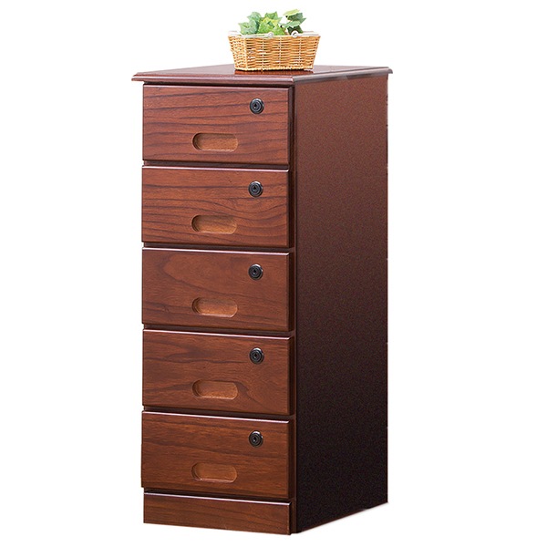 ファミリーライフ 天然木全段鍵付きシークレットチェスト LBR 5段(03695) メーカー直送