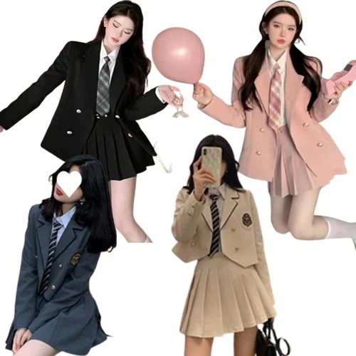 2024人気 韓国jk制服 ムシャツ ハイエンスーツグレーコート+白シャツ+プリーツスカートネクタイセット