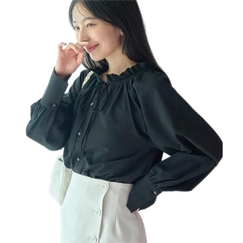 [ビス] ブラウス 【洗える】 フリル衿ギャザーブラウス レディース ブラック(01)