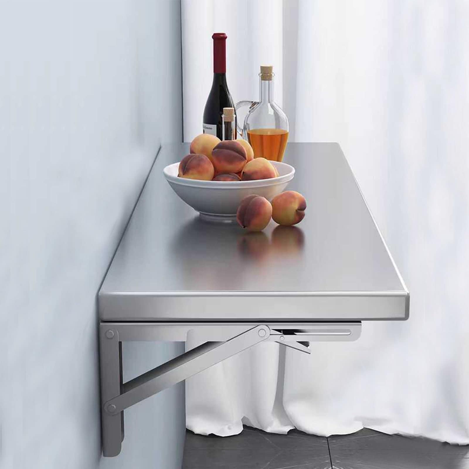 ステンレス鋼の折りたたみ壁のデスク＆ダイニングテーブル304ブラシ付き表面節約屋外折りたたみテーブル（120 x 35 cm） - 小さなスペースとモダンな装飾に最適 LWX