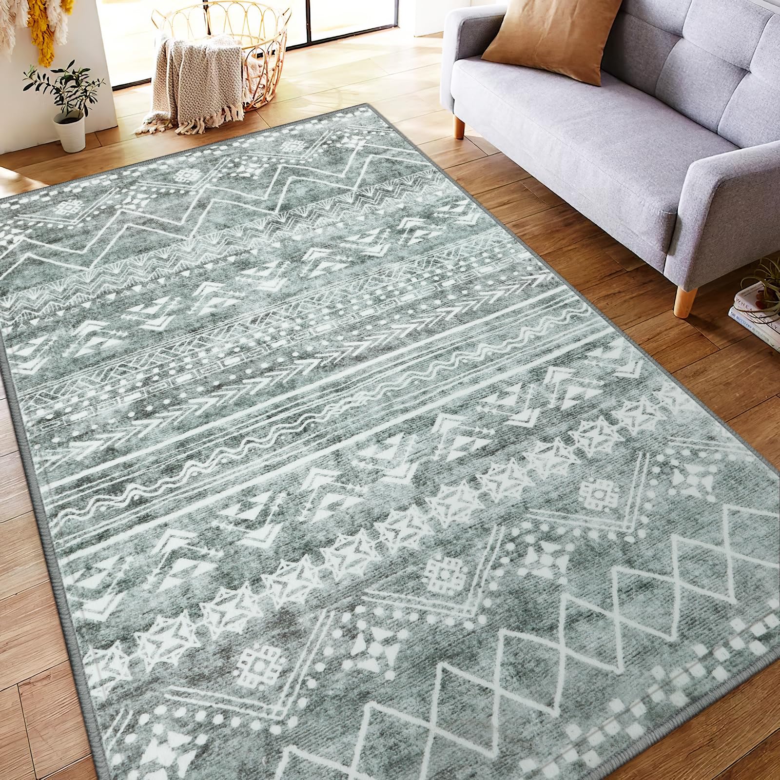 HAOCOO カーペット 洗える 140х200cm ラグ オールシーズン適用 北欧 幾何 民族模様 ふわふわ 滑り止め 低反発 防音 寝室 リビング 室内用 ラグマット 約2畳 抗菌防臭 エスニック