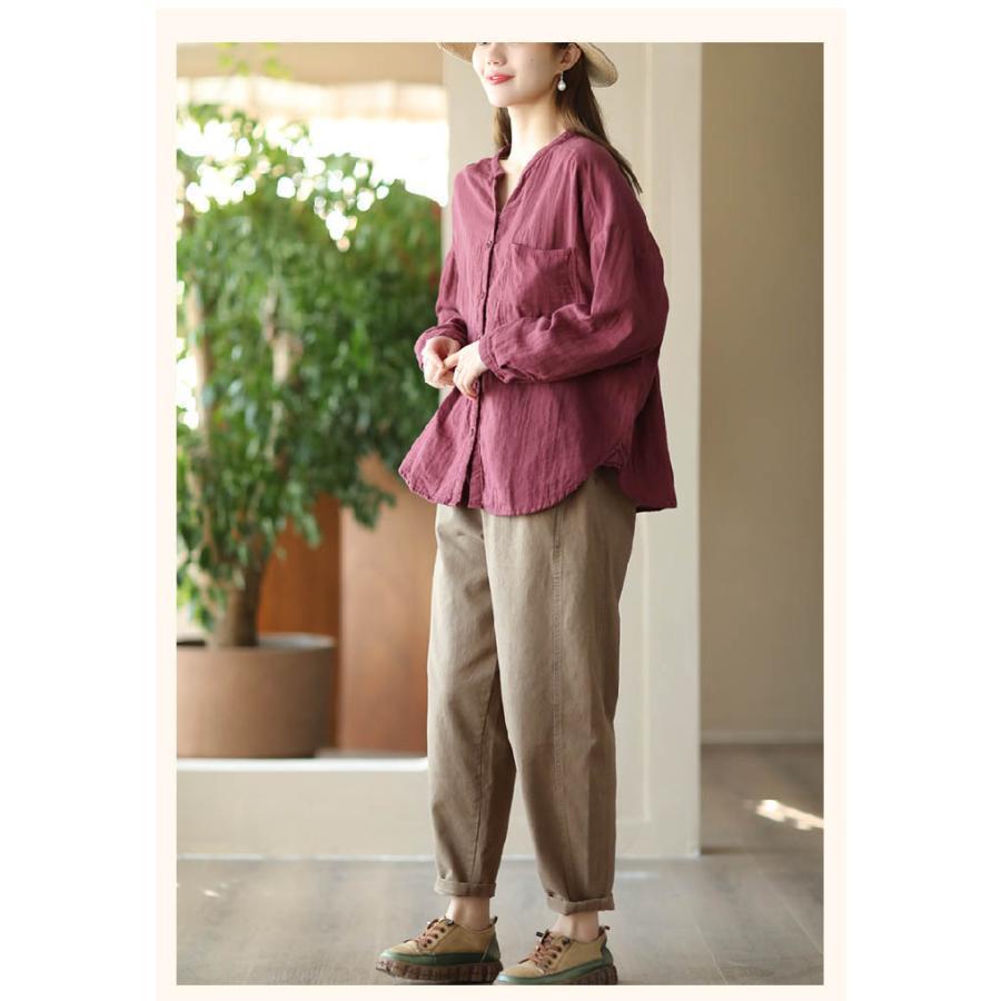 シャツ ブラウス ガーゼ コットン 長袖 レディース 春 秋 夏 トップス 綿 キーネック シャツ フェミニン トップス ダブルガーゼ 着回し シンプル おしゃれ 大人