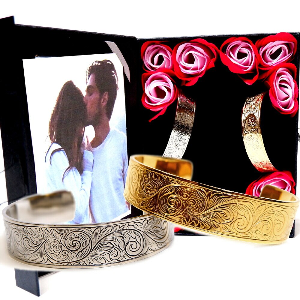 ペアバングル ハワイアンジュエリー 太め バングル スクロール 波 記念日 誕生日 プレゼント 14,770円