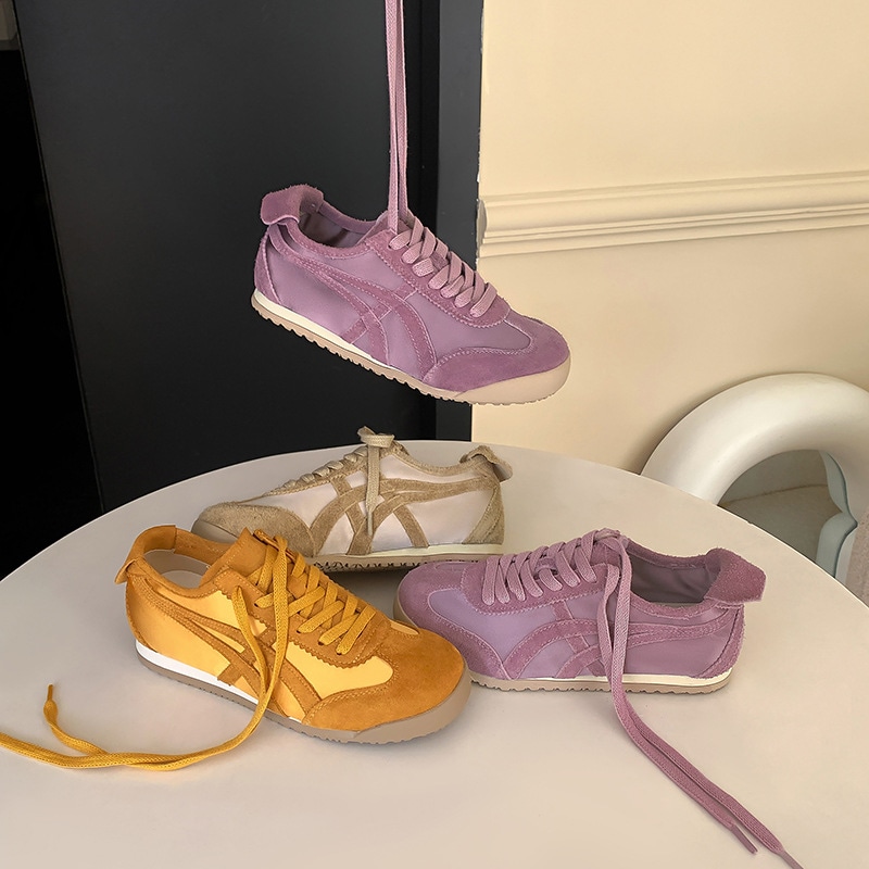 グレープママの同型高さアップフロストレザー2025春夏カラーマッチングレトロカジュアルスポーツドイツトレーニングフォレストガンプシューズレディース