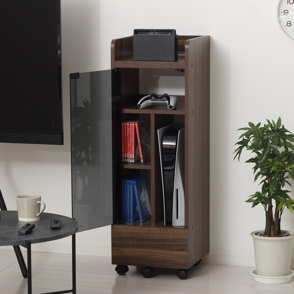 25237 ゲーム機ラック キャスター付き ブラウン メーカー直送